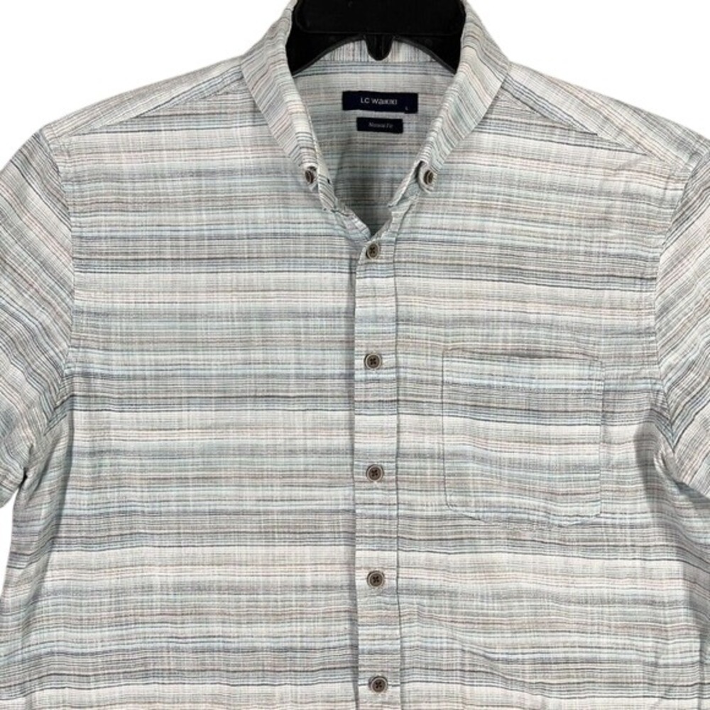 LC Waikiki Gray Striped Button Front‎ Casual Lightweight Summer Shirt Mens L